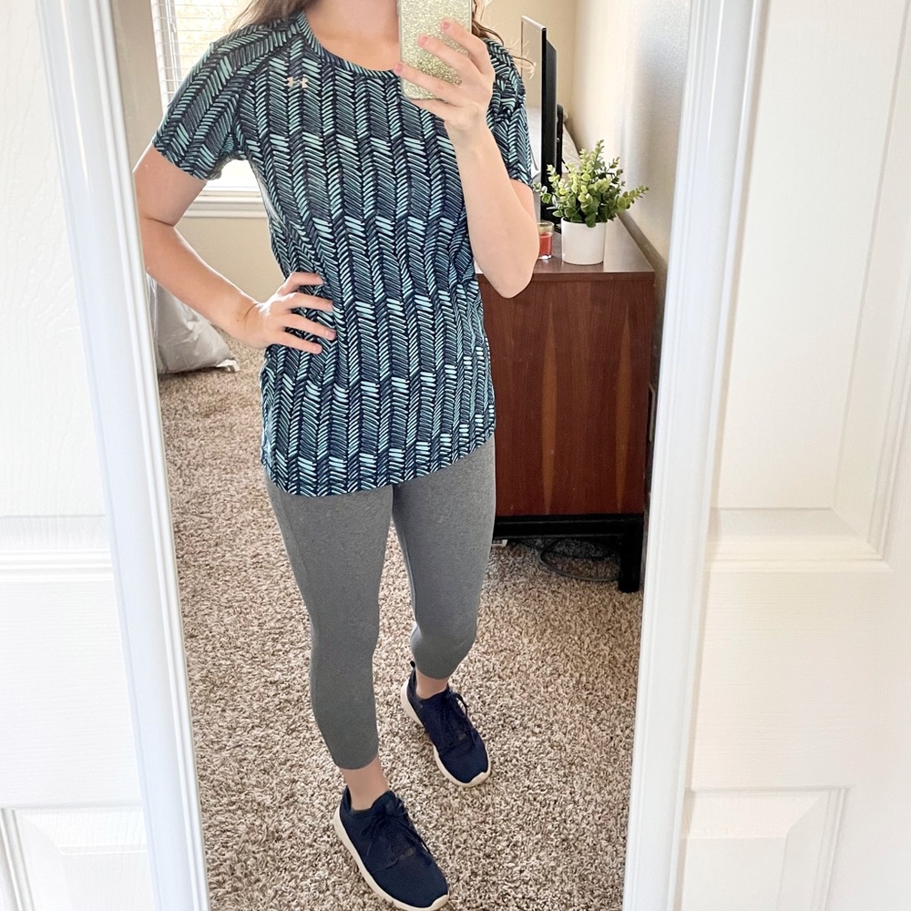 Under Armour Heatgear Fitted Tee Navy Teal Pattern